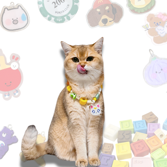 Handcrafted Lego Block Beaded Pet Collar | Cartoon Charms for Puppies&Kittens