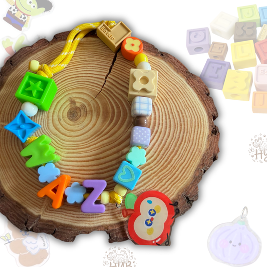 Personalized Pet Collar with Apple Cartoon Charm Lego Bead - Custom Name Letter Dog Collar