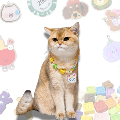 Handcrafted Lego Block Beaded Pet Collar | Cartoon Charms for Puppies&Kittens