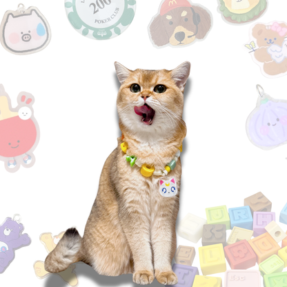Handcrafted Lego Block Beaded Pet Collar | Cartoon Charms for Puppies&Kittens