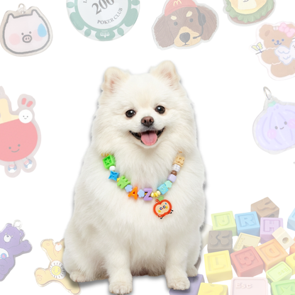 Personalized Pet Collar with Apple Cartoon Charm Lego Bead - Custom Name Letter Dog Collar