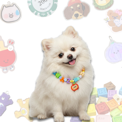 Personalized Pet Collar with Apple Cartoon Charm Lego Bead - Custom Name Letter Dog Collar