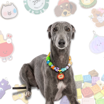 Personalized Pet Collar with Apple Cartoon Charm Lego Bead - Custom Name Letter Dog Collar