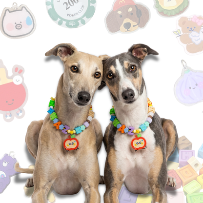 Personalized Pet Collar with Apple Cartoon Charm Lego Bead - Custom Name Letter Dog Collar