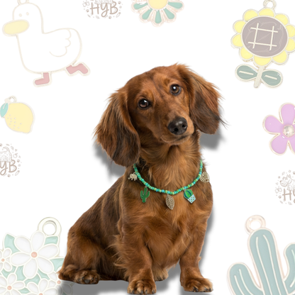 Handmade Dog Necklace with Charms |Artisan Turquoise Cactus Beaded Collar | +$5 Add Custom Letters