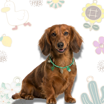 Handmade Dog Necklace with Charms |Artisan Turquoise Cactus Beaded Collar | +$5 Add Custom Letters