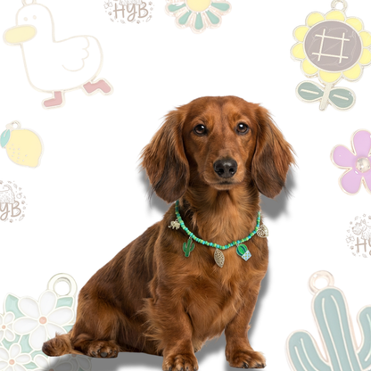Handmade Dog Necklace with Charms |Artisan Turquoise Cactus Beaded Collar | +$5 Add Custom Letters