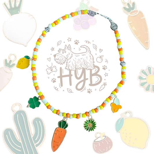 Handmade Pet Necklace with Carrot Lemon Charms |+$5 Add Custom Letters