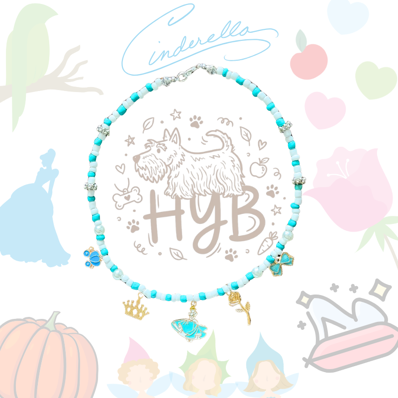 Handmade Pet Necklace with Princess Pumpkin Charms |Cinderella Beaded Pet Collar | +$5 Add Custom Letters