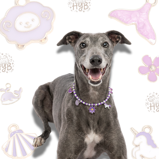 Handmade Pet Necklace with Mermaid Charms |Purple Unicorn  Beaded Pet Collar | +$5 Add Custom Letters