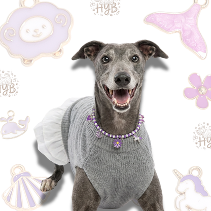 Handmade Pet Necklace with Mermaid Charms |Purple Unicorn  Beaded Pet Collar | +$5 Add Custom Letters