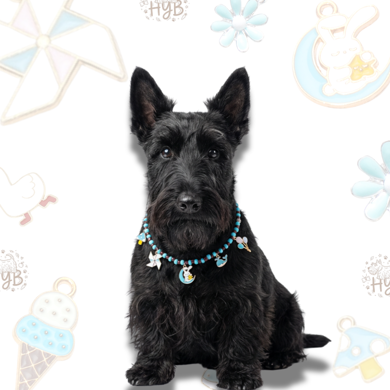 Handmade Dog Necklace with Windmill Moon Charms|Blue Purple Pet Collar| +$5 Add Custom Letters