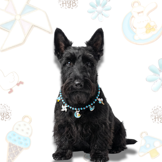 Handmade Dog Necklace with Windmill Moon Charms|Blue Purple Pet Collar| +$5 Add Custom Letters