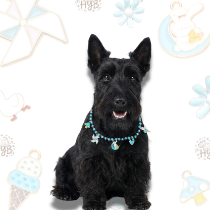 Handmade Dog Necklace with Windmill Moon Charms|Blue Purple Pet Collar| +$5 Add Custom Letters