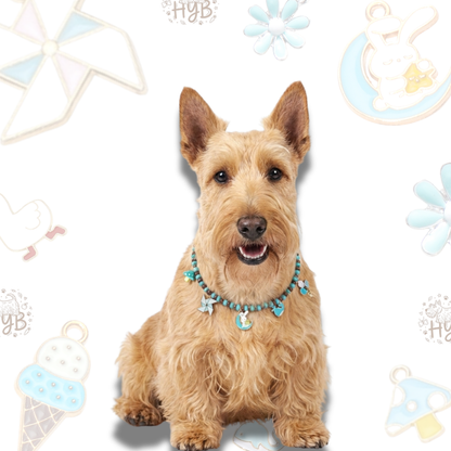 Handmade Dog Necklace with Windmill Moon Charms|Blue Purple Pet Collar| +$5 Add Custom Letters