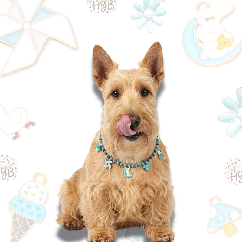 Handmade Dog Necklace with Windmill Moon Charms|Blue Purple Pet Collar| +$5 Add Custom Letters