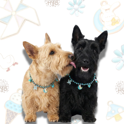 Handmade Dog Necklace with Windmill Moon Charms|Blue Purple Pet Collar| +$5 Add Custom Letters