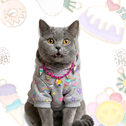 Handmade Pet Necklace with Ice Cream Flower Charms |Hot Pink Beaded Pet Collar| +$5 Add Custom Letters