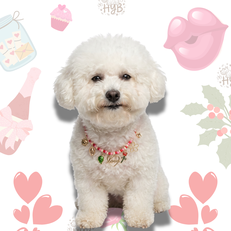 Handmade Pet Necklace with Rose & Love Charms |Pink Heart Beaded Pet Collar| +$5 Add Custom Letters