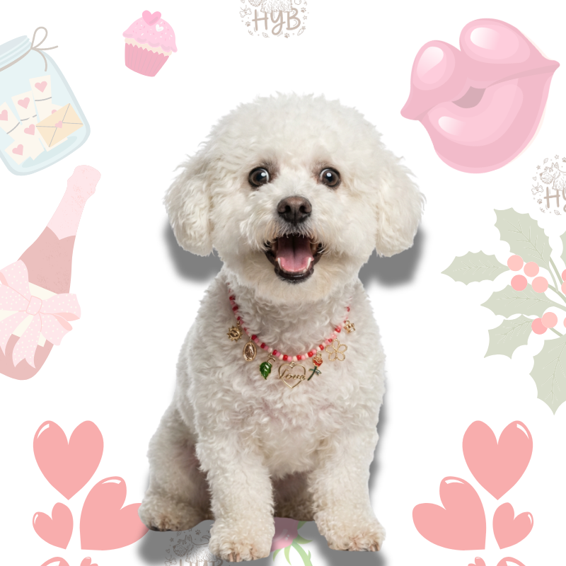 Handmade Pet Necklace with Rose & Love Charms |Pink Heart Beaded Pet Collar| +$5 Add Custom Letters