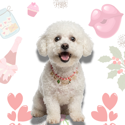 Handmade Pet Necklace with Rose & Love Charms |Pink Heart Beaded Pet Collar| +$5 Add Custom Letters